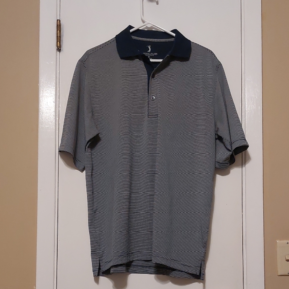 Men's Striped Polo Shirt - Black and Gray